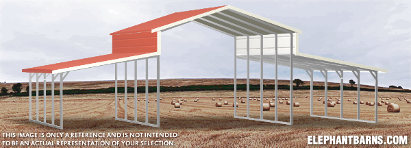 Ridgeline metal barn with 36 x 21 x 10 dimensions.