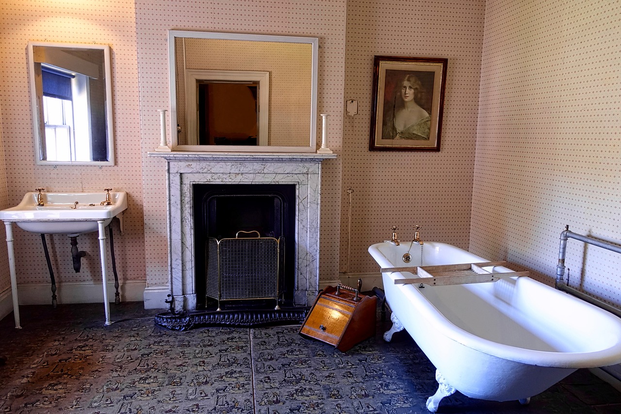 french bathroom with fireplace